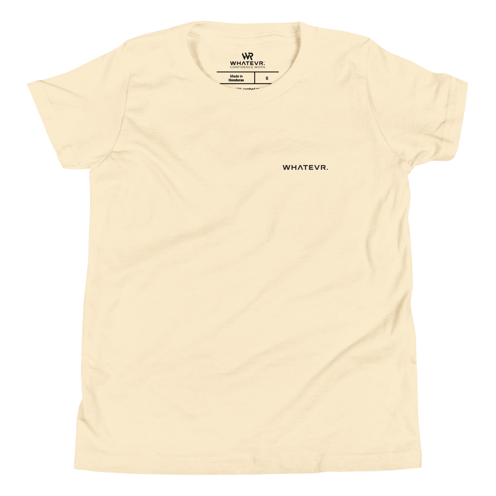 Girls essential lightweight t-shirt in beige, front view.