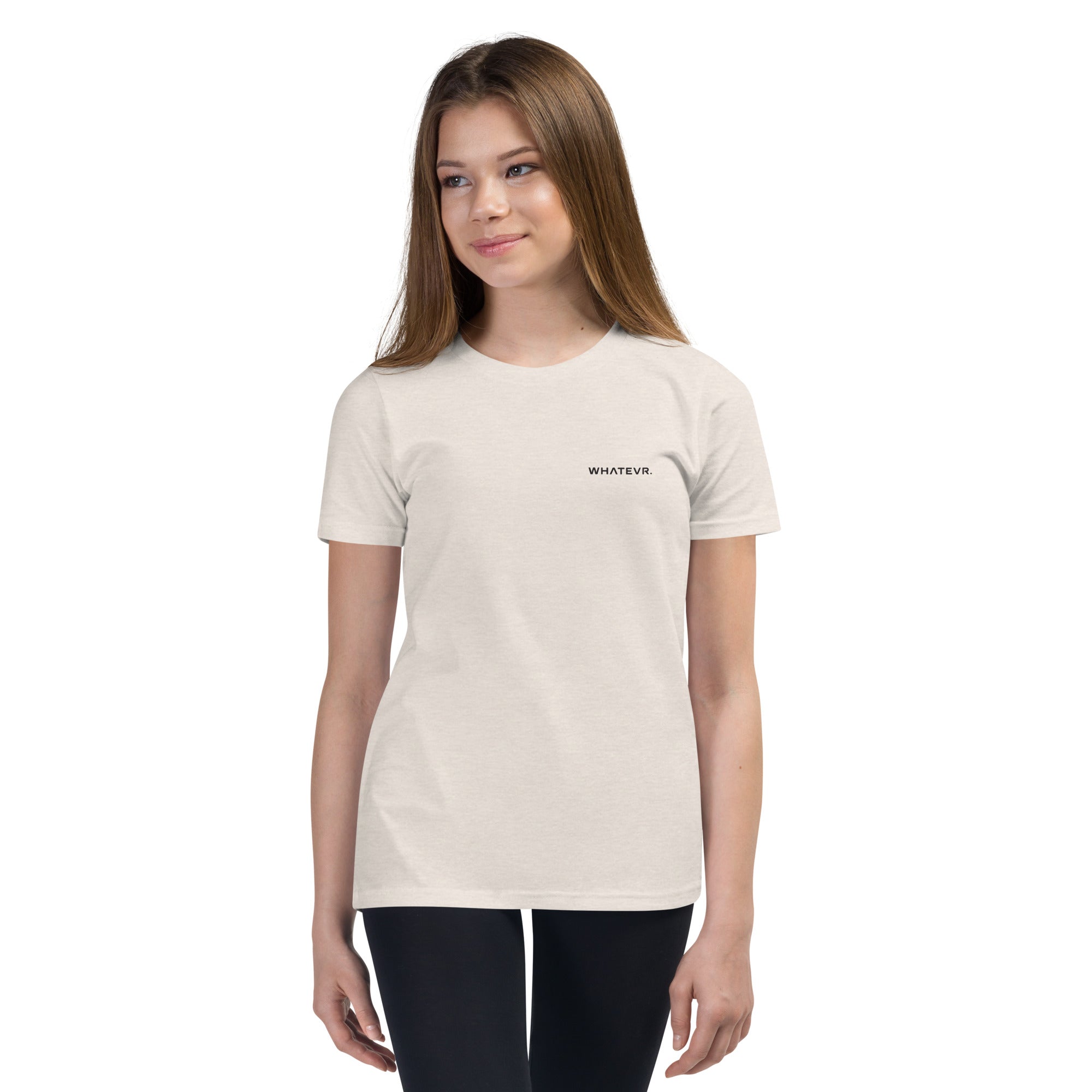 Girls essential lightweight t-shirt in bone, front view.