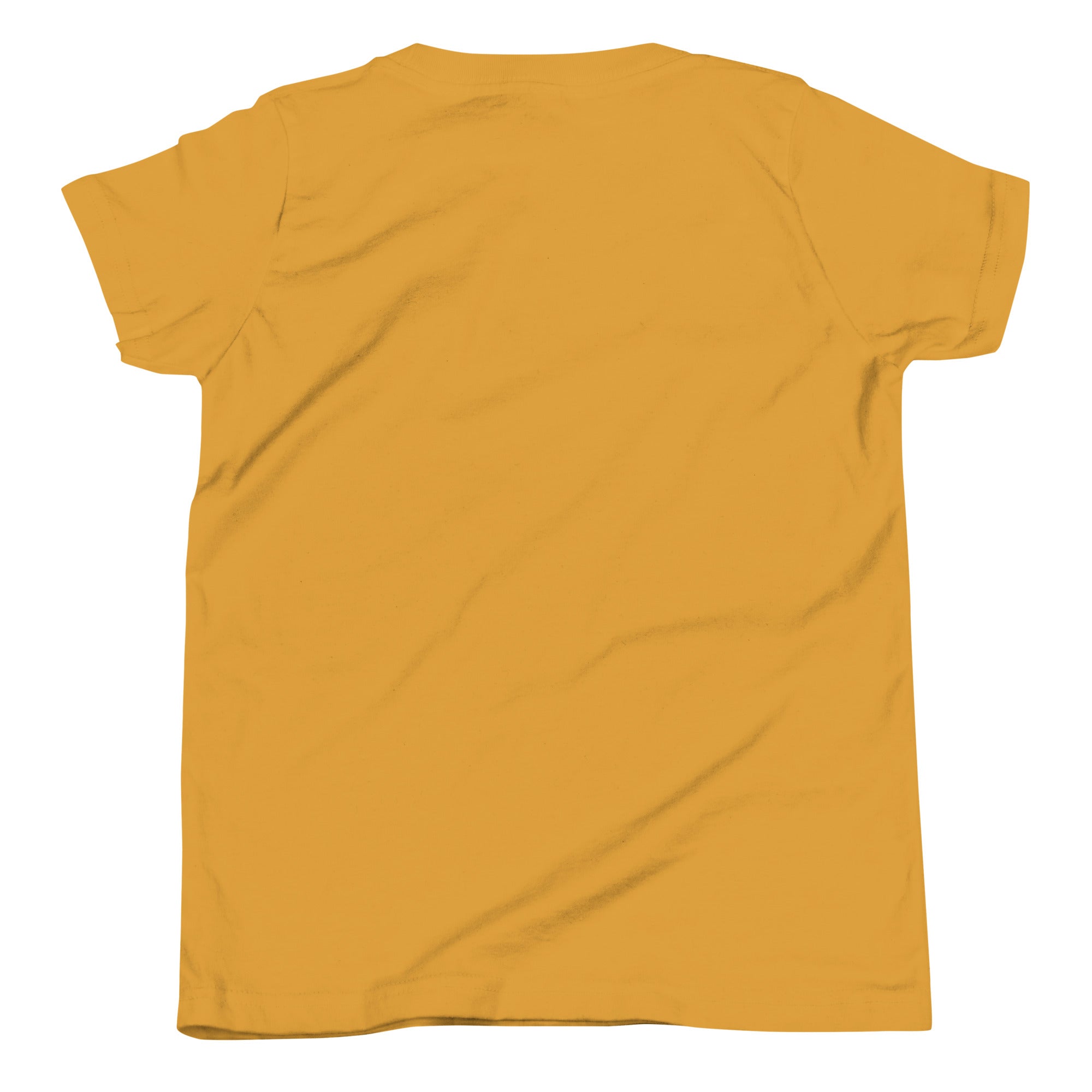Girls essential lightweight t-shirt in mustard, back view.