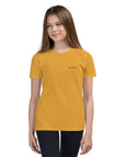 Girls essential lightweight t-shirt in mustard, front view.