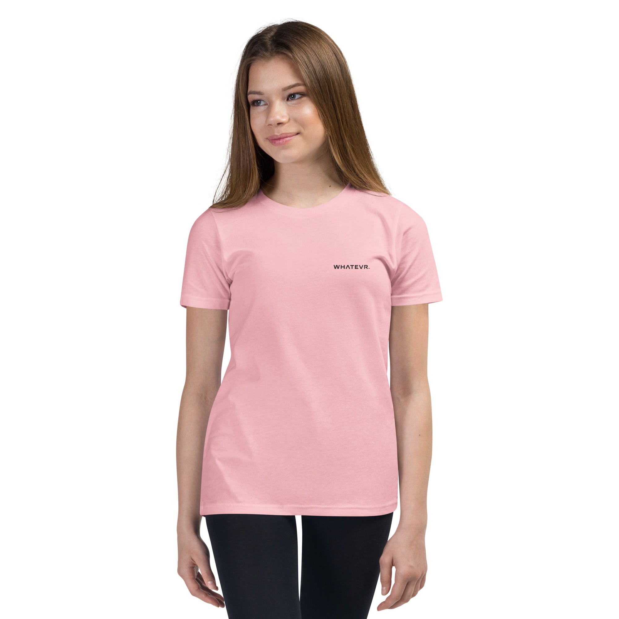 Girls essential lightweight t-shirt in pink, front view.