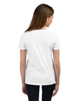 Girls essential lightweight t-shirt in white, back view.