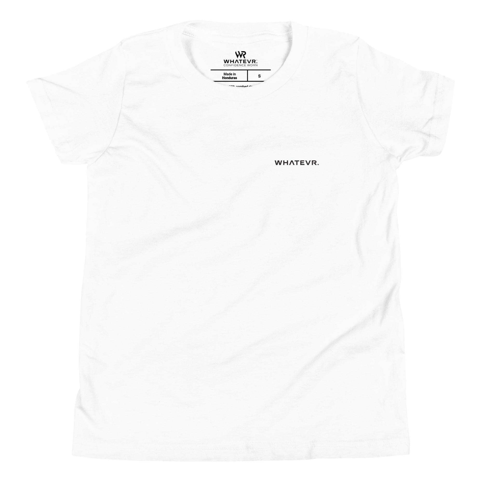 Girls essential lightweight t-shirt in white, front view.