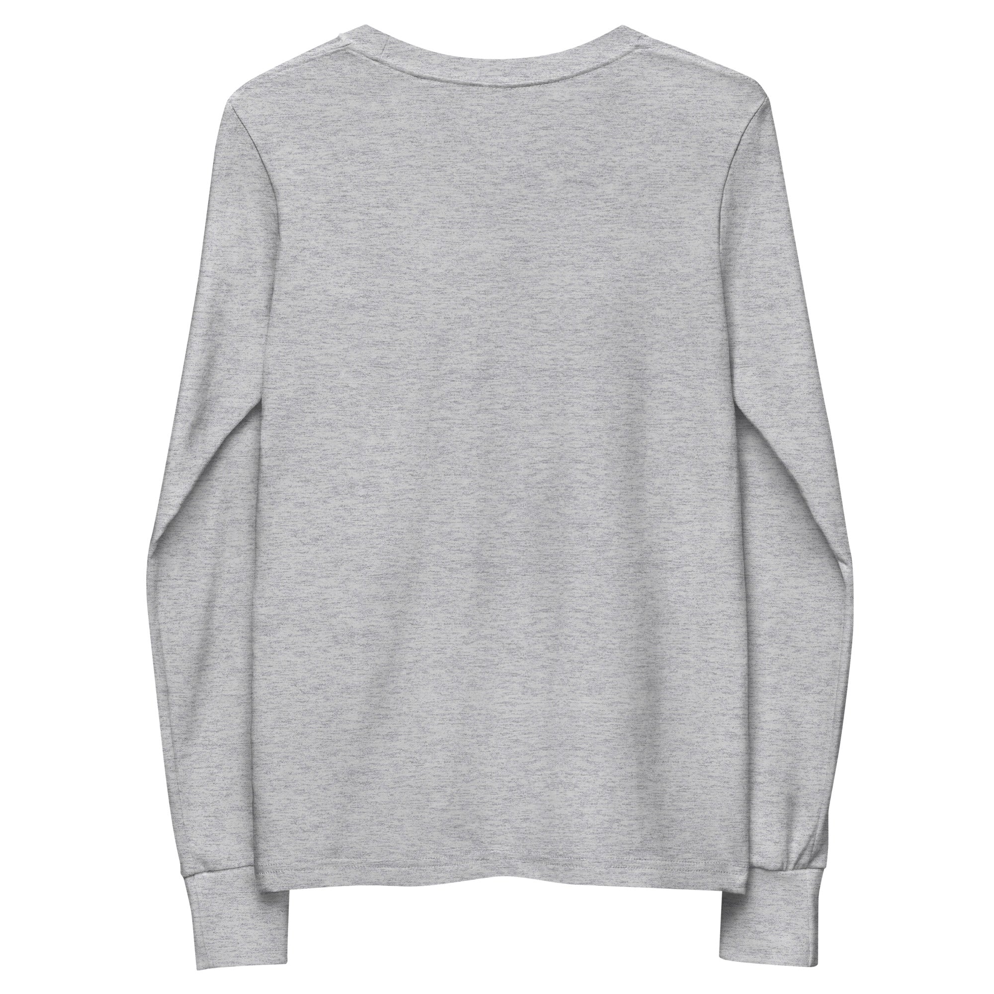Girls essential long sleeve t-shirt in athletic heather, back view.