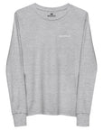 Girls essential long sleeve t-shirt in athletic heather, front view.