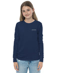 Girls essential long sleeve t-shirt in blue, front view.