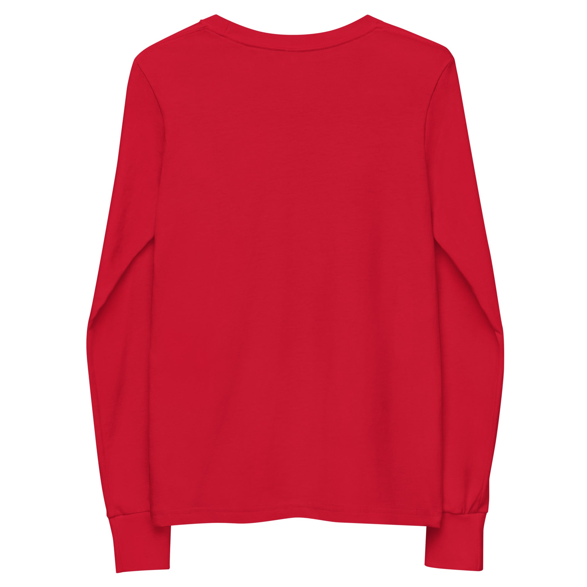 Girls essential long sleeve t-shirt in red, back view.
