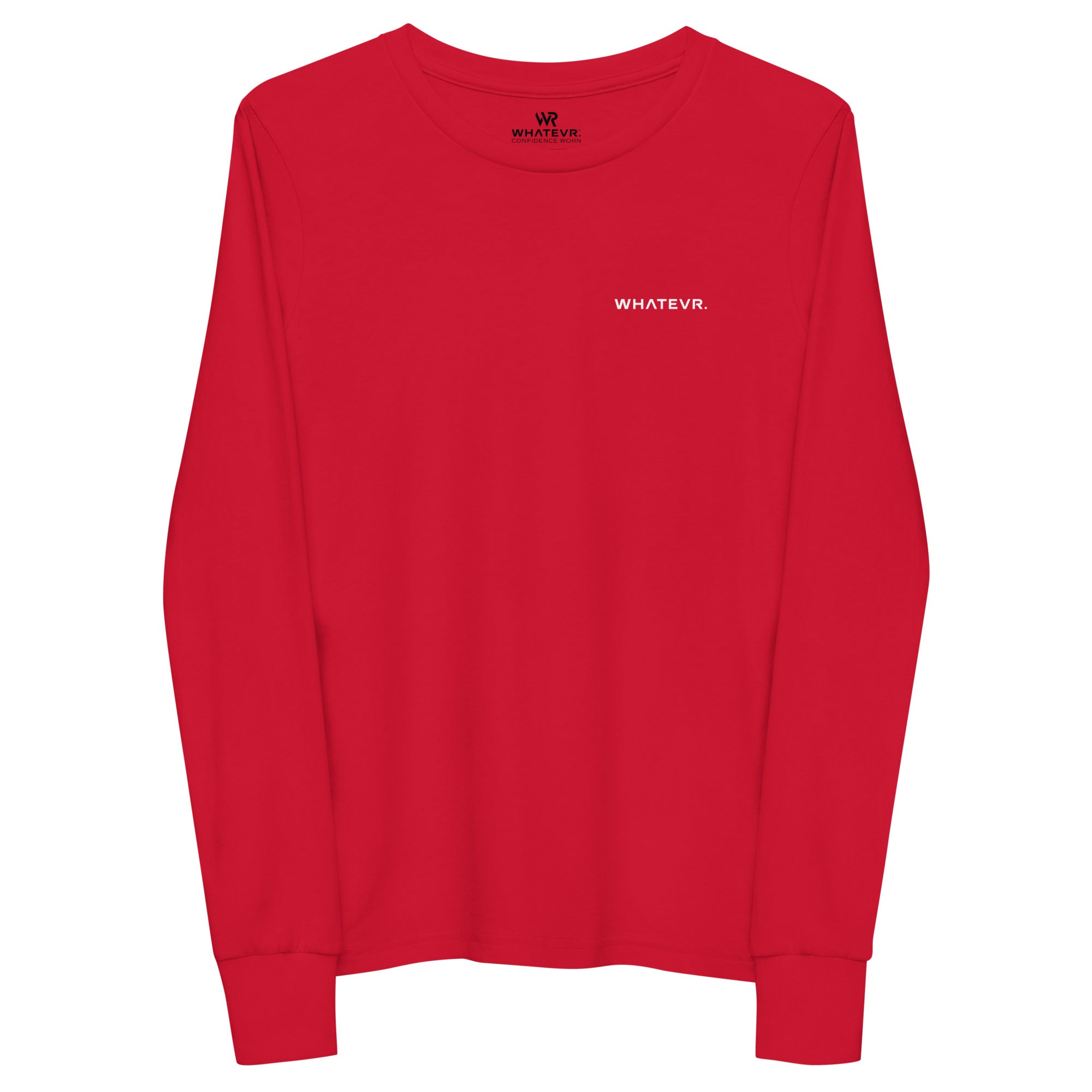 Girls essential long sleeve t-shirt in red, front view.