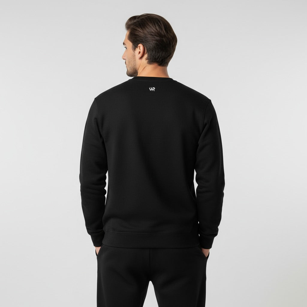 Men's premium sweatshirt in black, back view.