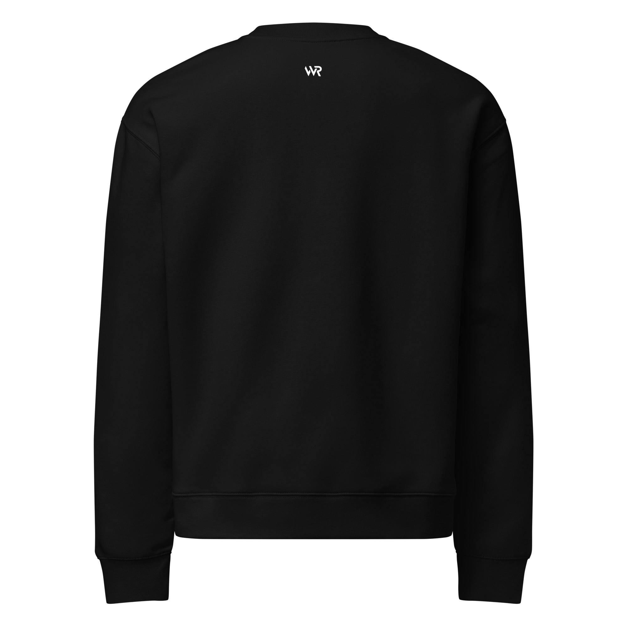 Men's premium sweatshirt in black, back view.