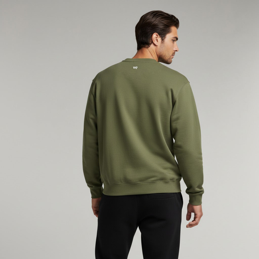Men's premium sweatshirt in green, back view