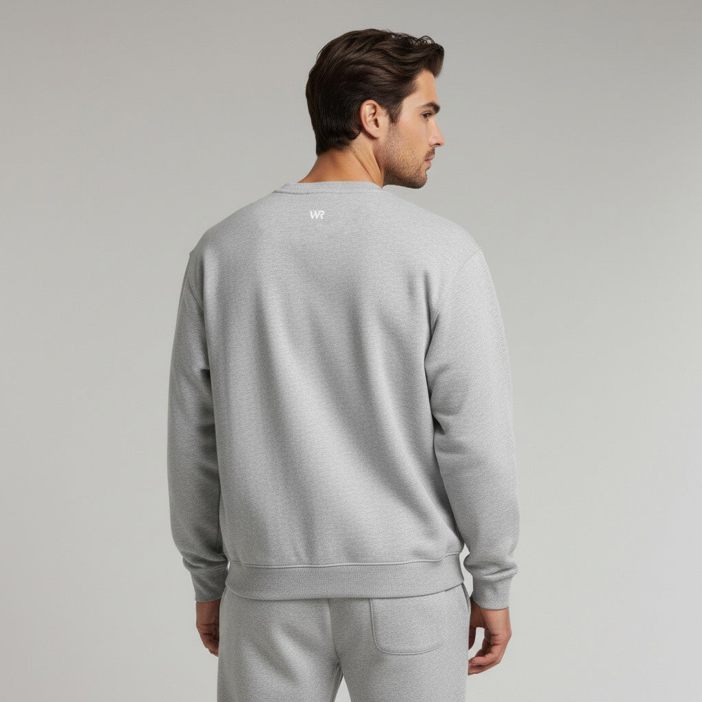 Men's premium sweatshirt in light grey, back view