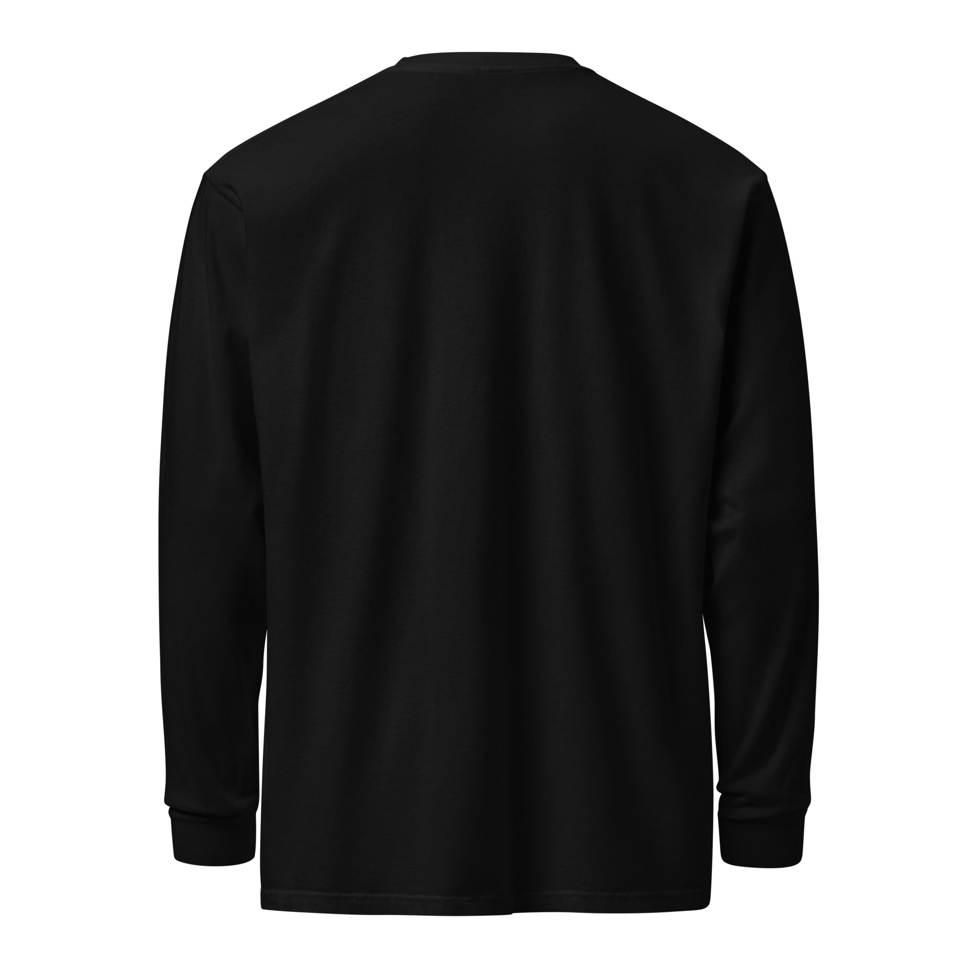 Men's heavyweight long sleeve t-shirt in black, back view