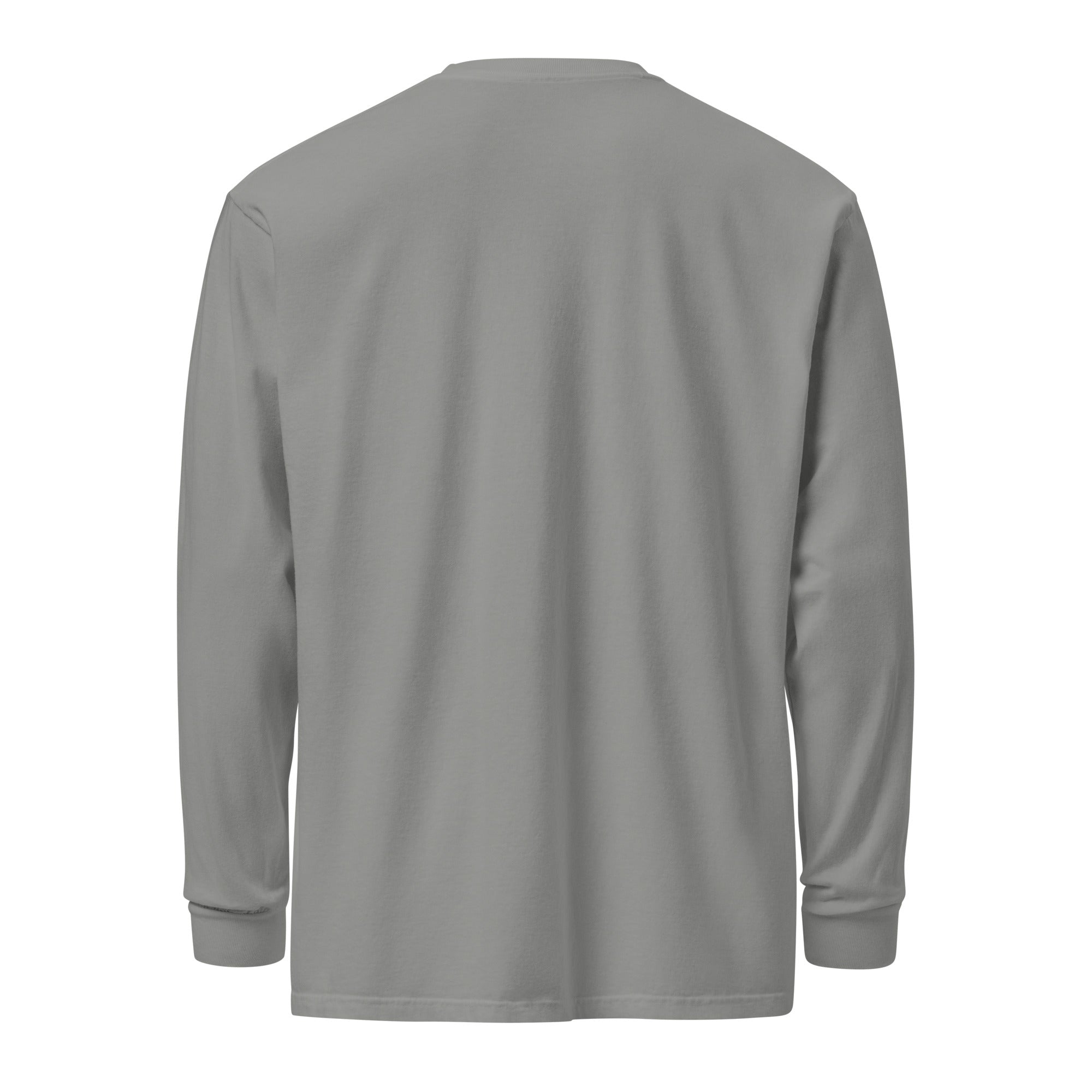 Men's heavyweight long sleeve t-shirt in gray, back view
