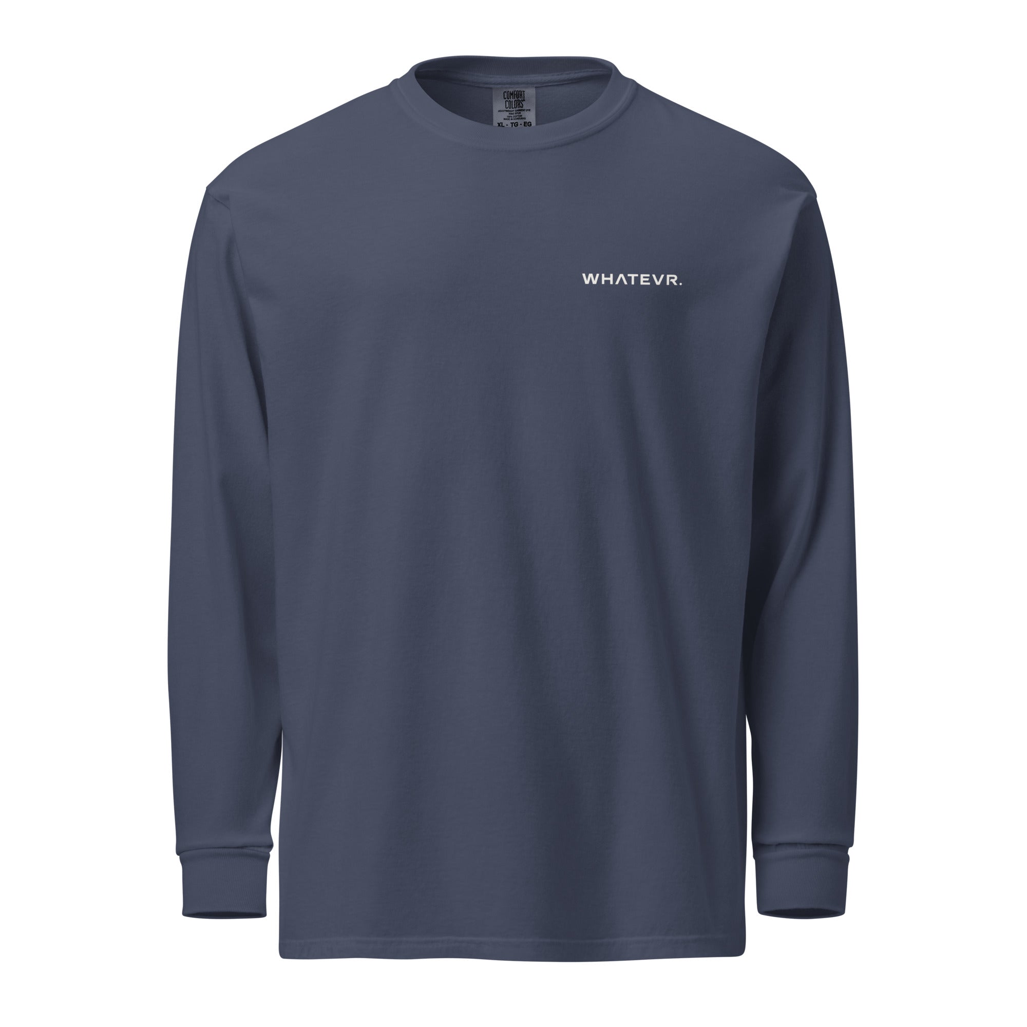 Men's heavyweight long sleeve t-shirt in blue, front view