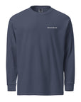 Men's heavyweight long sleeve t-shirt in blue, front view