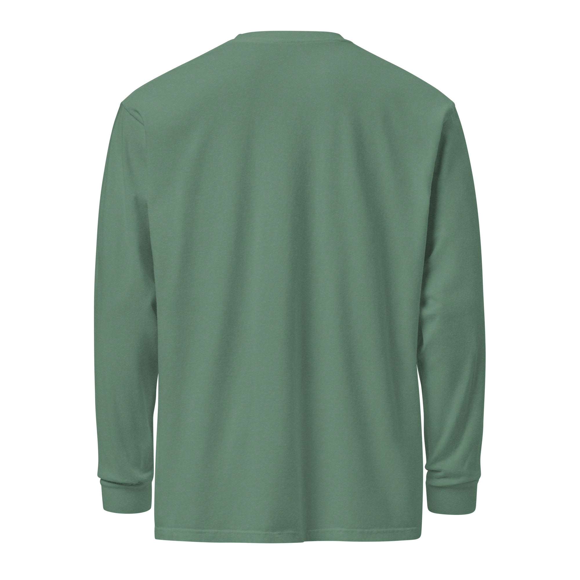 Men's heavyweight long sleeve t-shirt in green, back view