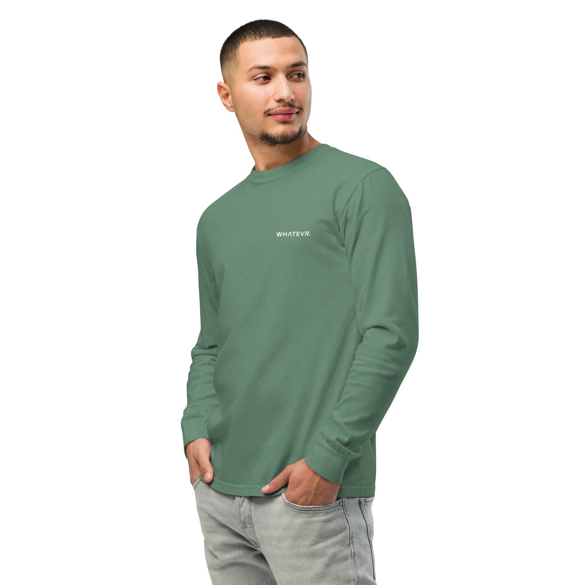 Men's heavyweight long sleeve t-shirt in green, front view