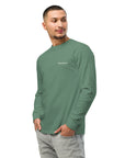 Men's heavyweight long sleeve t-shirt in green, front view