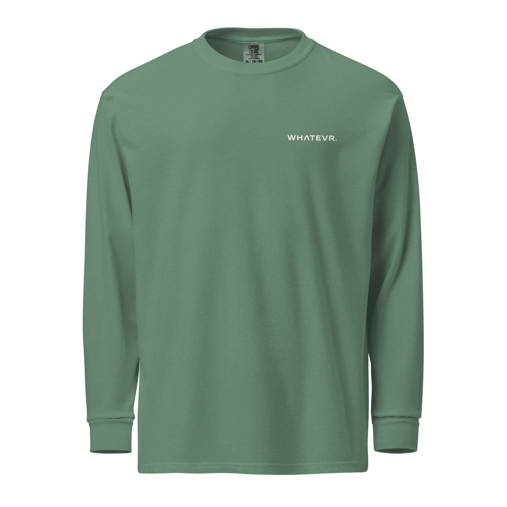 Men's heavyweight long sleeve t-shirt in green, front view