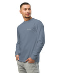 Men's heavyweight long sleeve t-shirt in blue, front view