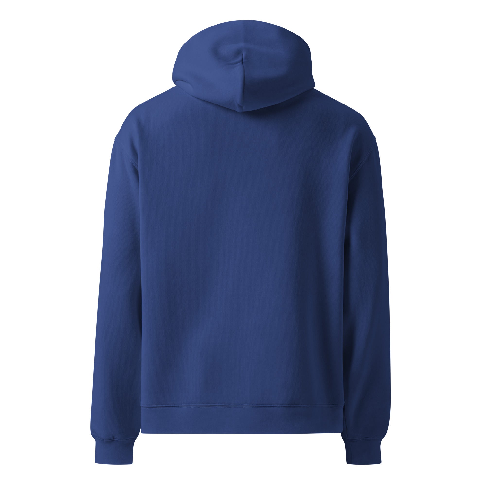 Men's premium heavyweight hoodie in blue with "WHATEVR" text, back view