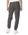 Men's essential relaxed sweatpants in grey, back view.