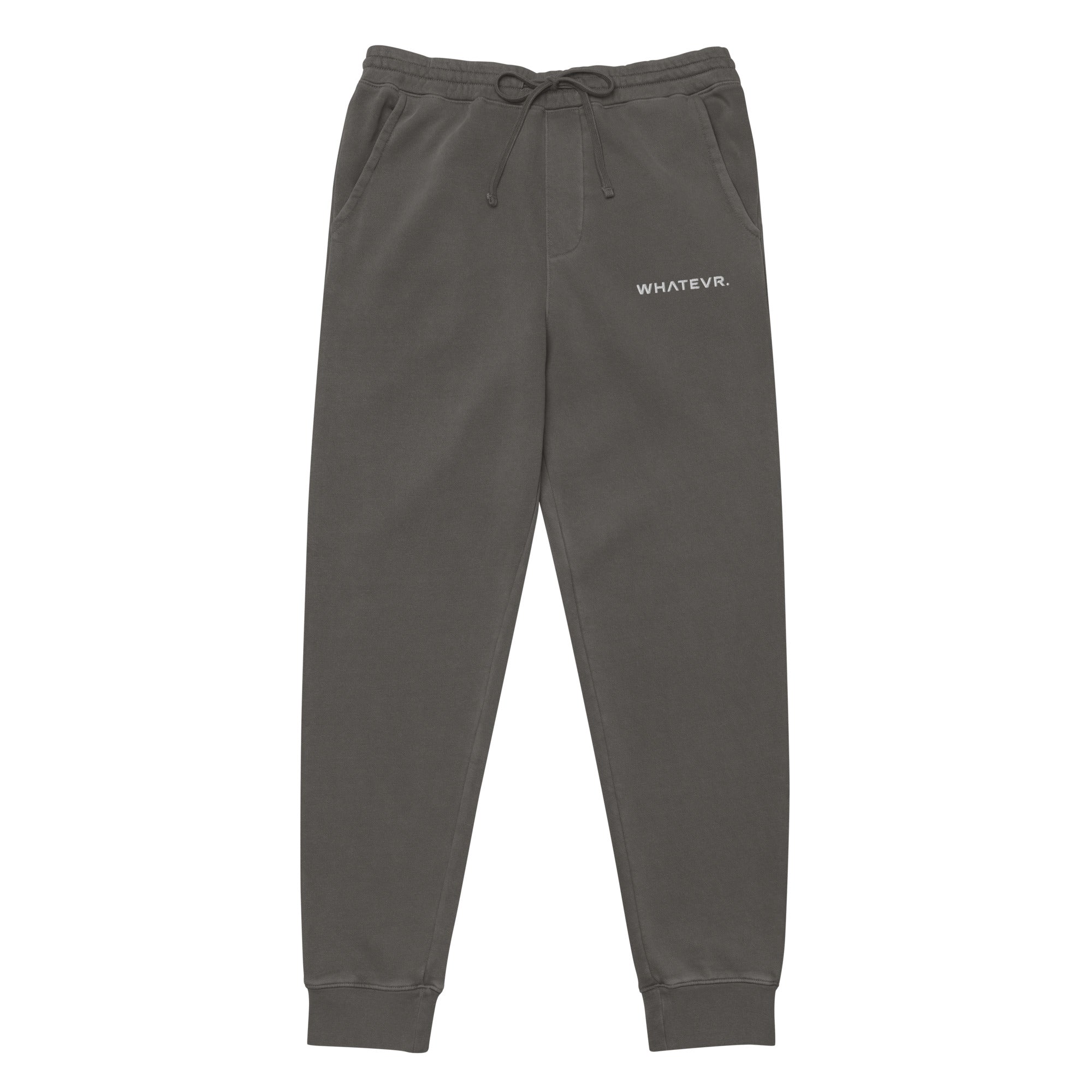 Men's essential relaxed sweatpants in grey with embroidered detailing, front view.