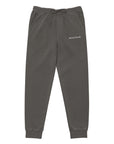 Men's essential relaxed sweatpants in grey with embroidered detailing, front view.