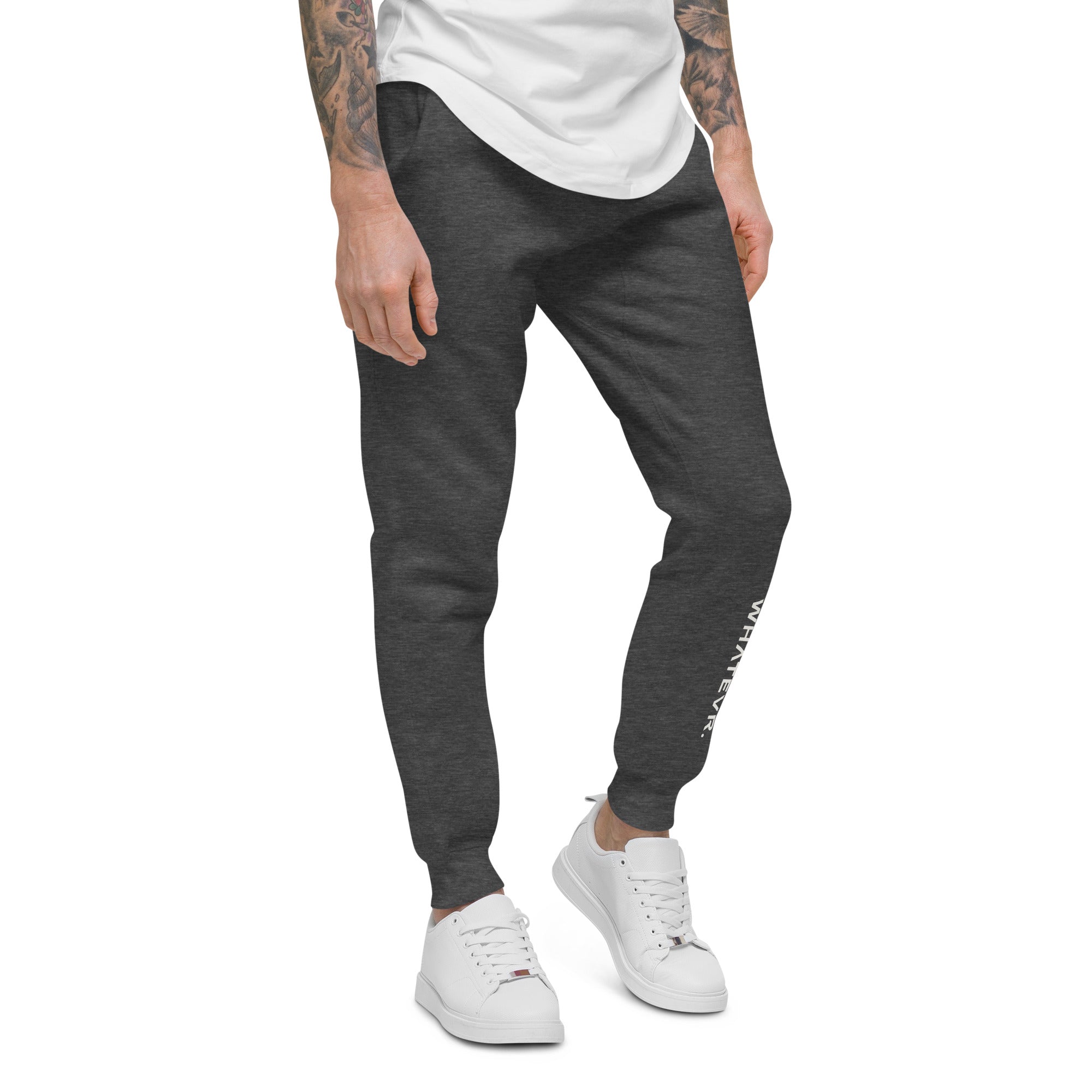 Men's essential slim fit sweatpants in graphite, front view.