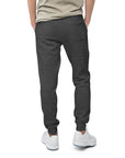 Men's essential slim fit sweatpants in dark grey, back view.