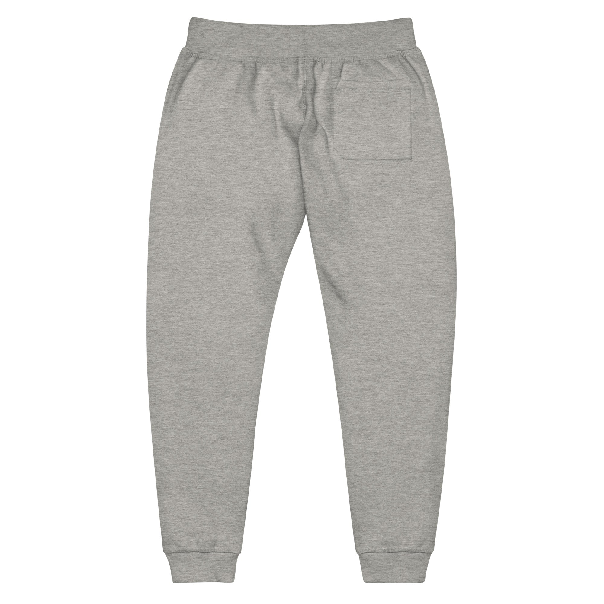Men's essential slim fit sweatpants in light grey, back view.