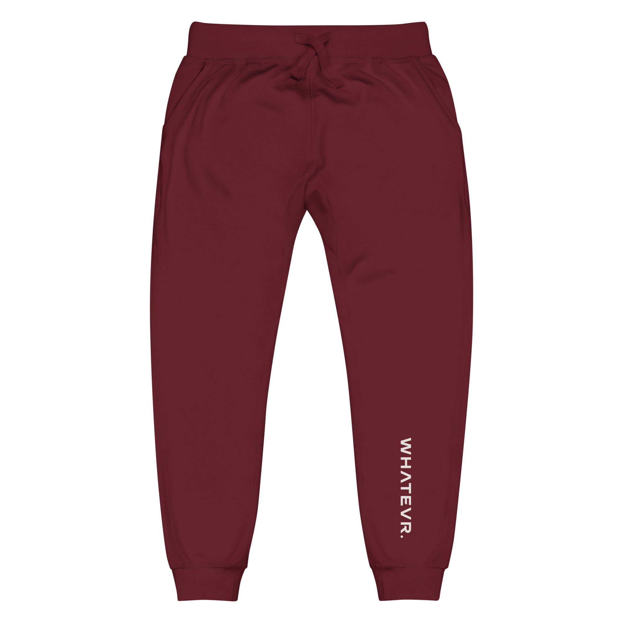 Men's essential slim fit sweatpants in maroon, front view.