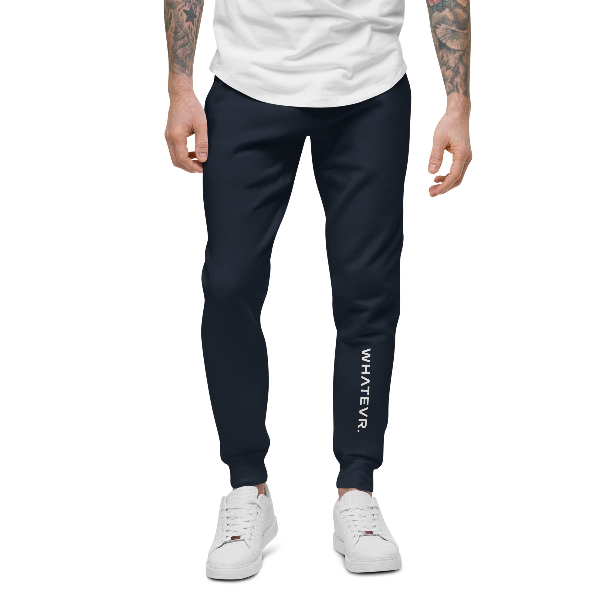 Men's essential slim fit sweatpants in blue, front view.