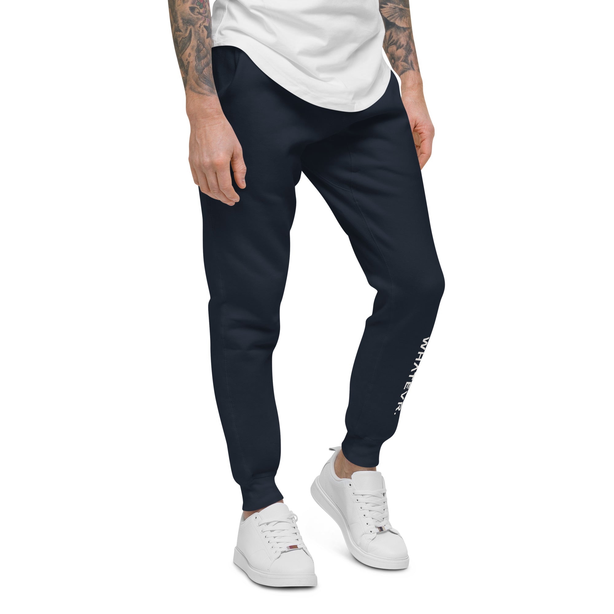 Men's essential slim fit sweatpants in blue, front view.