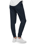 Men's essential slim fit sweatpants in blue, side view.
