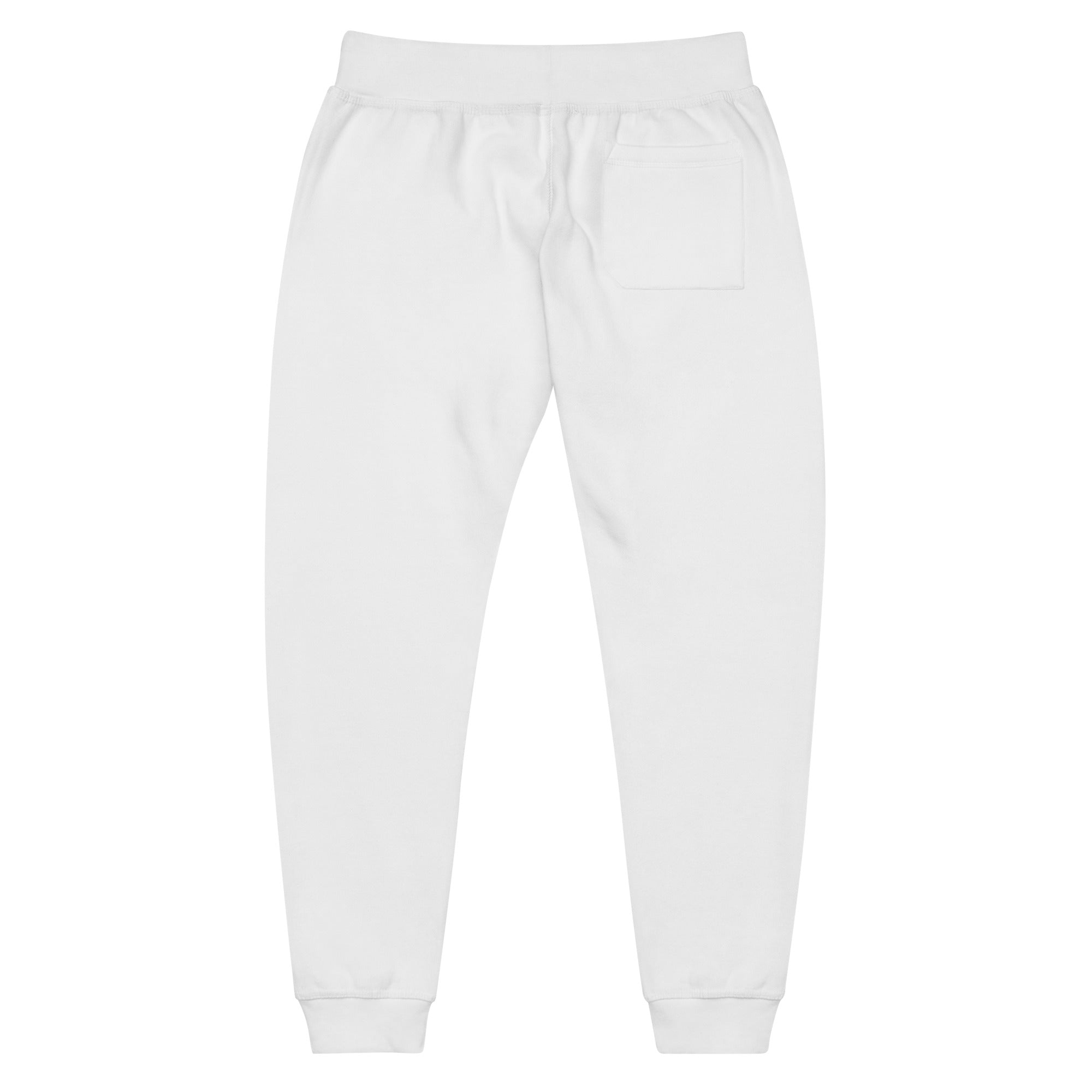 Men's essential slim fit sweatpants in white, back view.