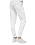 Men's essential slim fit sweatpants in white, side view.