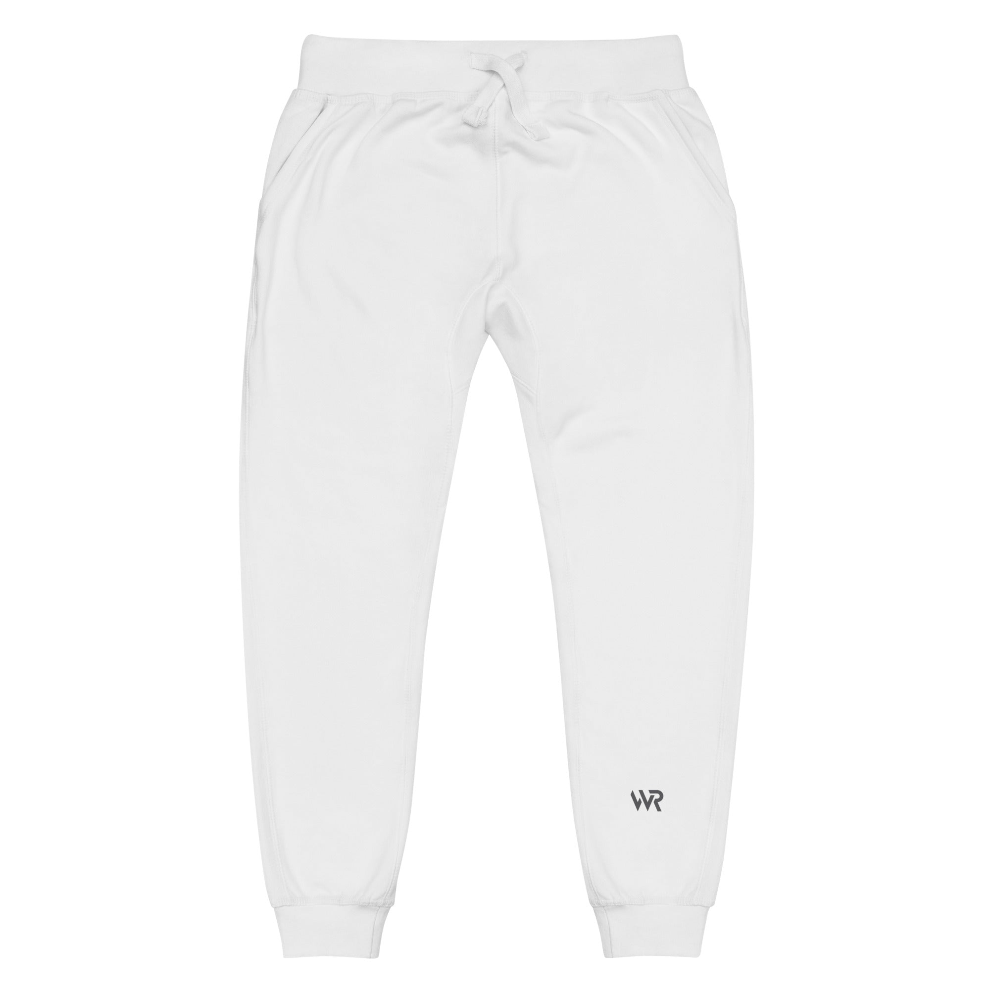 Men's essential slim fit sweatpants in white, front view.