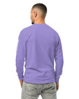 Men's premium heavyweight long sleeve t-shirt in purple, back view