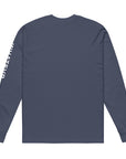 Men's premium heavyweight long sleeve t-shirt in blue, back view