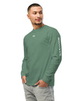 Men's premium heavyweight long sleeve t-shirt in green, front view