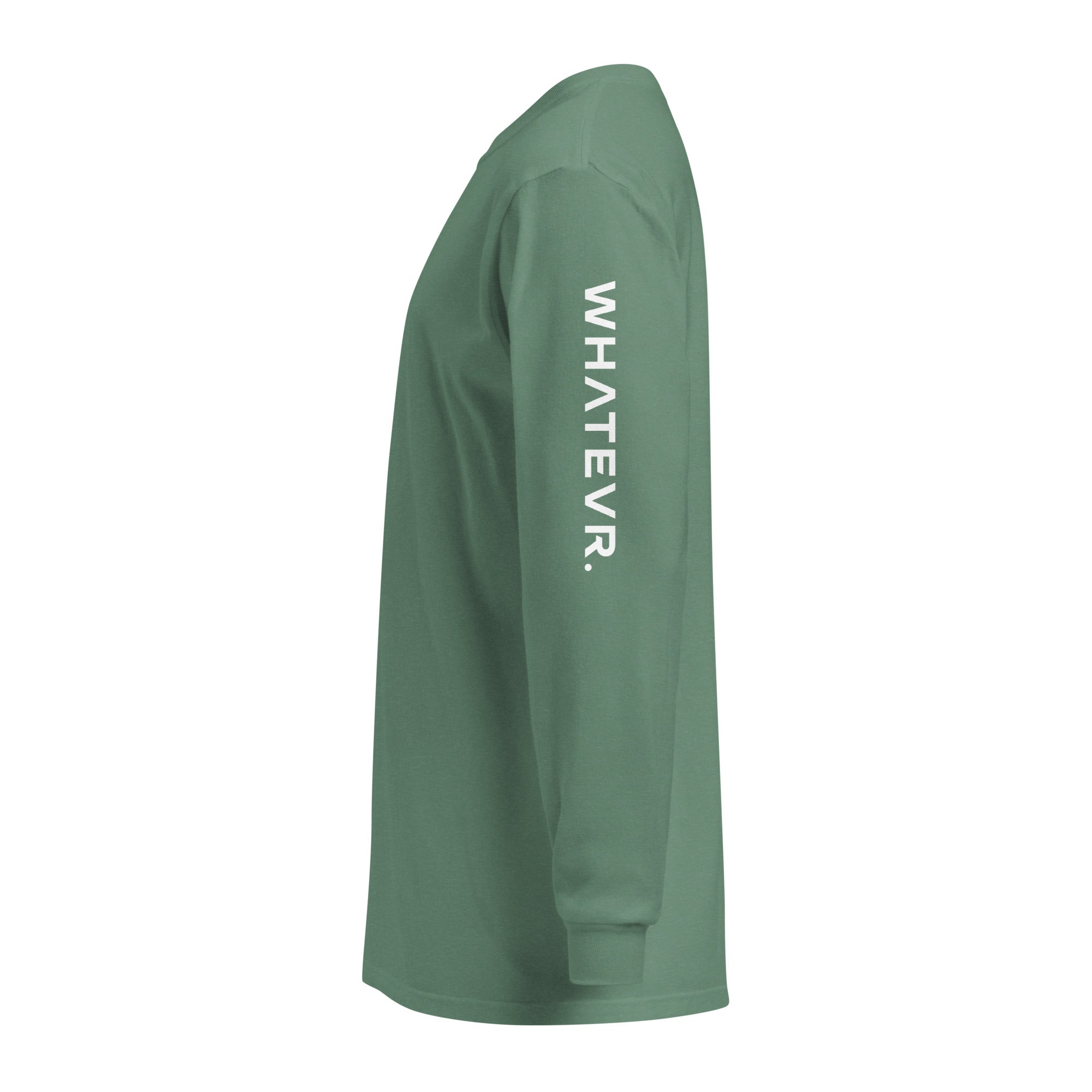 Men's premium heavyweight long sleeve t-shirt in green, side view