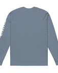 Men's premium heavyweight long sleeve t-shirt in blue, back view