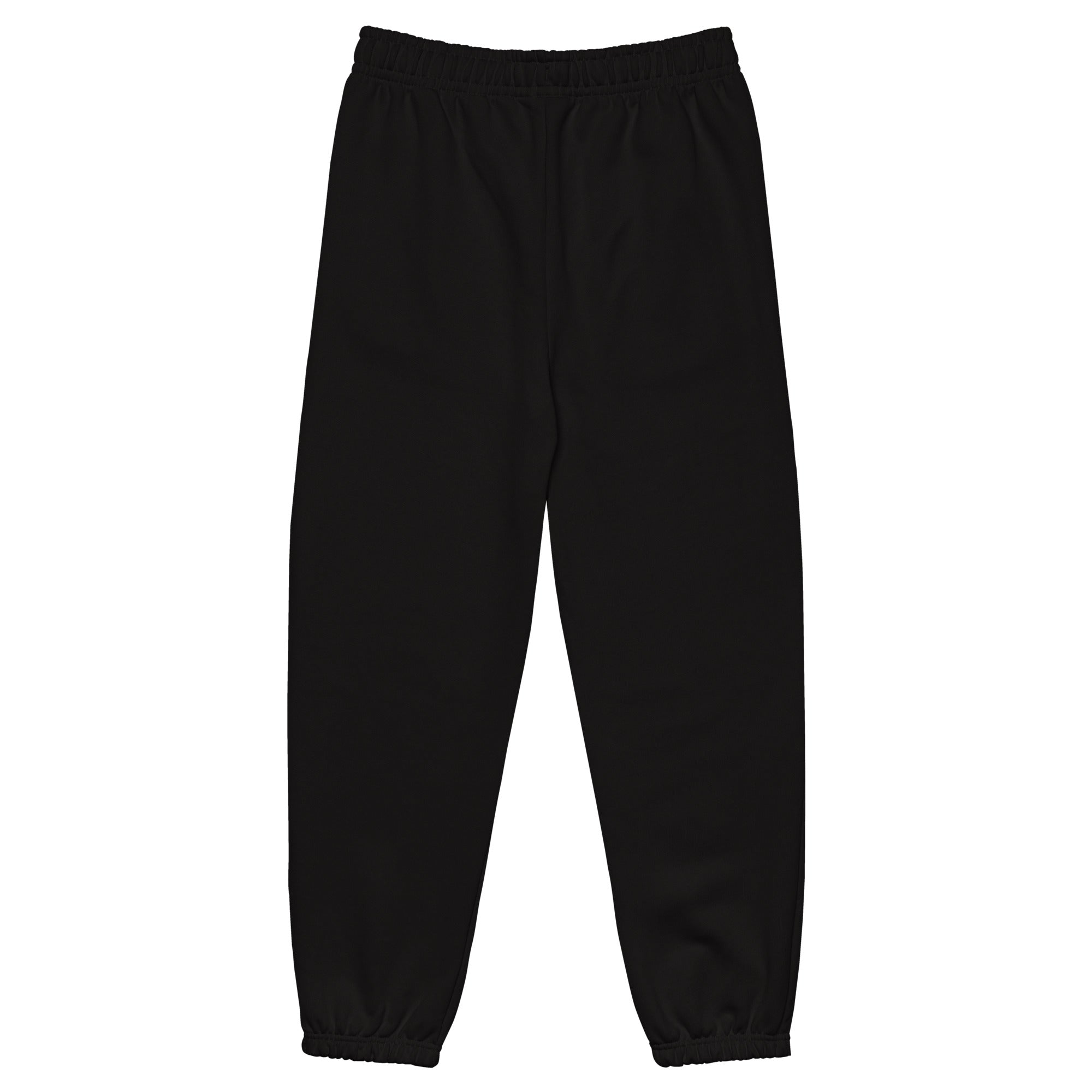 Men's premium heavyweight sweatpants in black, back view.
