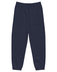 Men's premium heavyweight sweatpants in blue, back view.