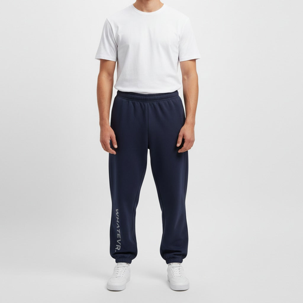 Men's premium heavyweight sweatpants in blue, front view.