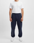 Men's premium heavyweight sweatpants in blue, front view.