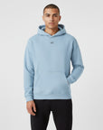 Men's premium heavyweight hoodie in blue with "WR" logo, front view.