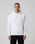 Men's premium heavyweight hoodie in white with "WR" logo, front view.